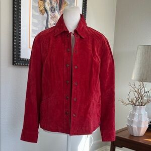 Red Suede Leather Jacket Coldwater Creek Petite Large